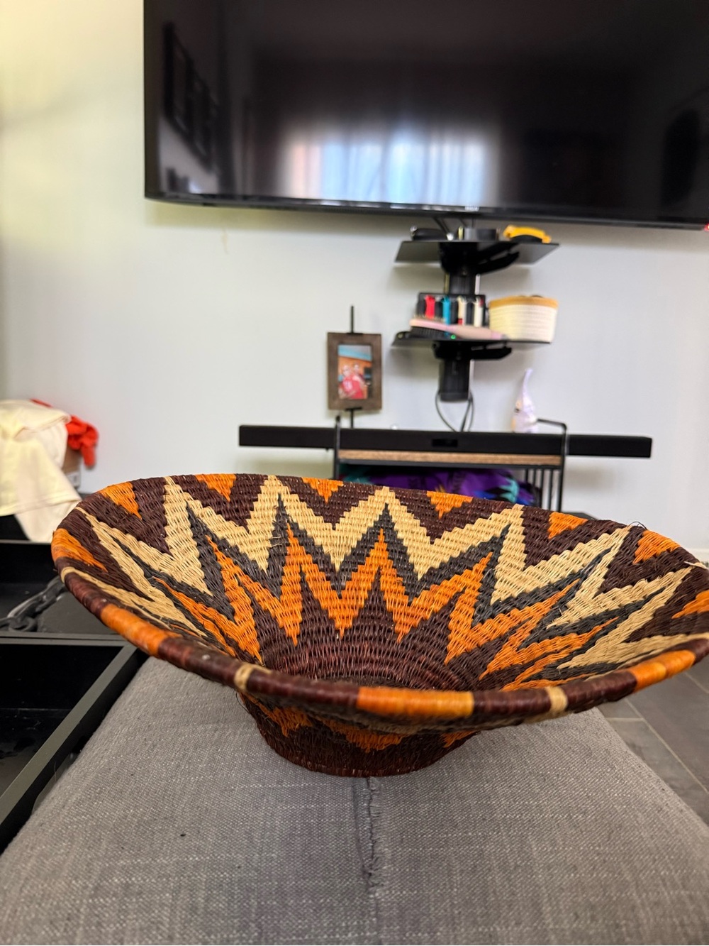 Handwoven Decorative Woven Bowl - Brown, Orange, Cream